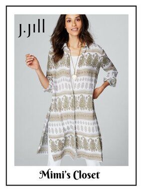 J.JILL Bohemian Long Sand Dune Paisley Tunic Shirt - Size L